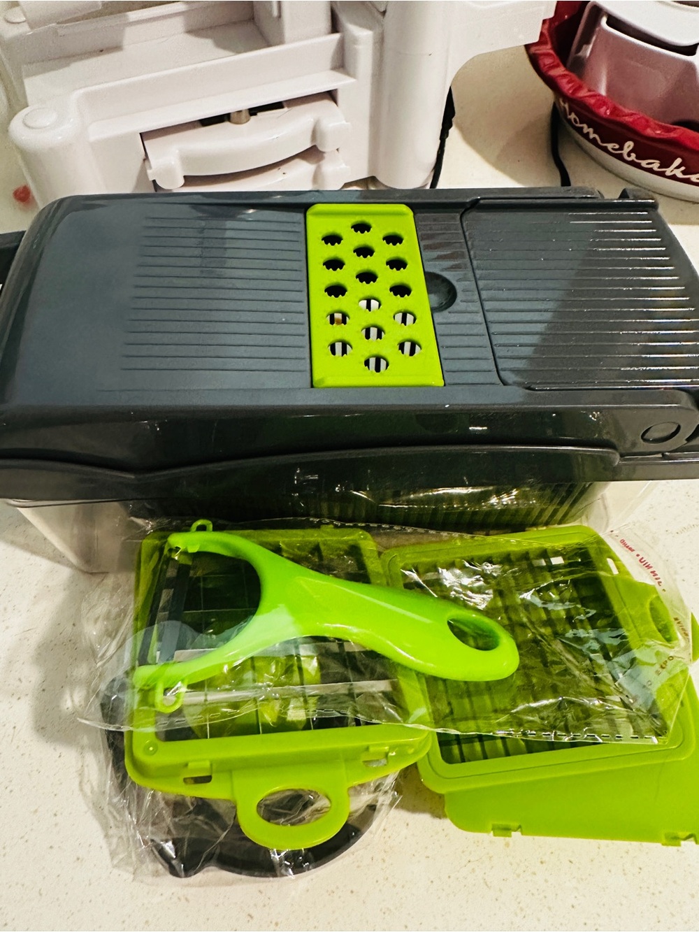 Green and Gray Vegetable Chopper with Peeler